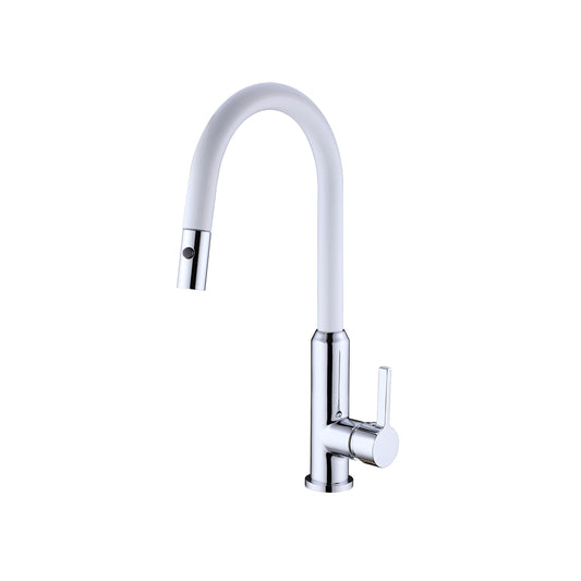 PEARL PULL OUT SINK MIXER WITH VEGIE SPRAY FUNCTION CHROME WHITE