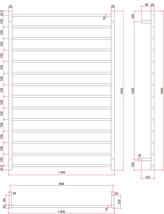 SR99M Straight Round Polished Ladder Heated Towel Rail