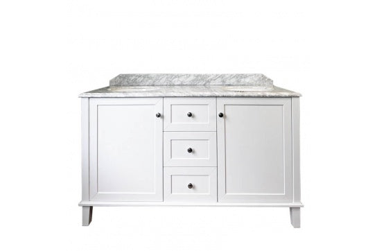 Coventry 150 x 56 Double Bowl Satin White Vanity with Real Marble Top & Ceramic Undercounter Basins