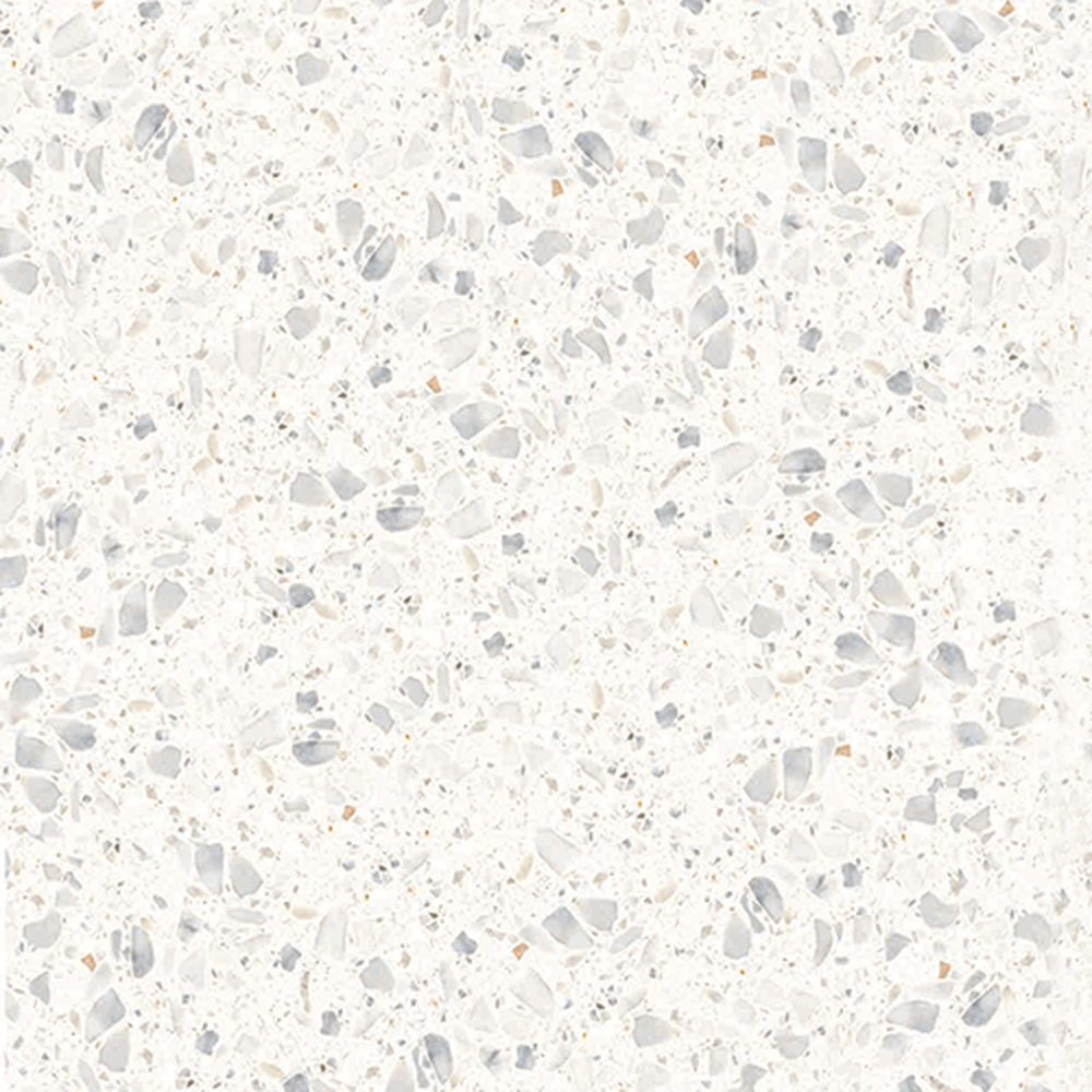 Viareggio White terrazzo close up showing soft grey fragments