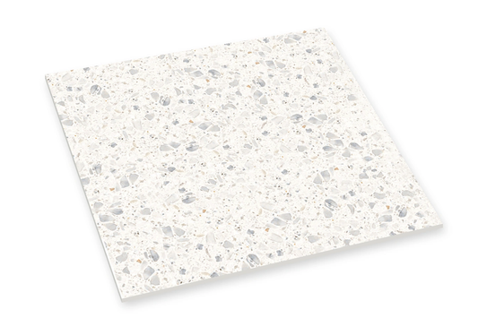 Viareggio White terrazzo look tile angled view showing edge profile