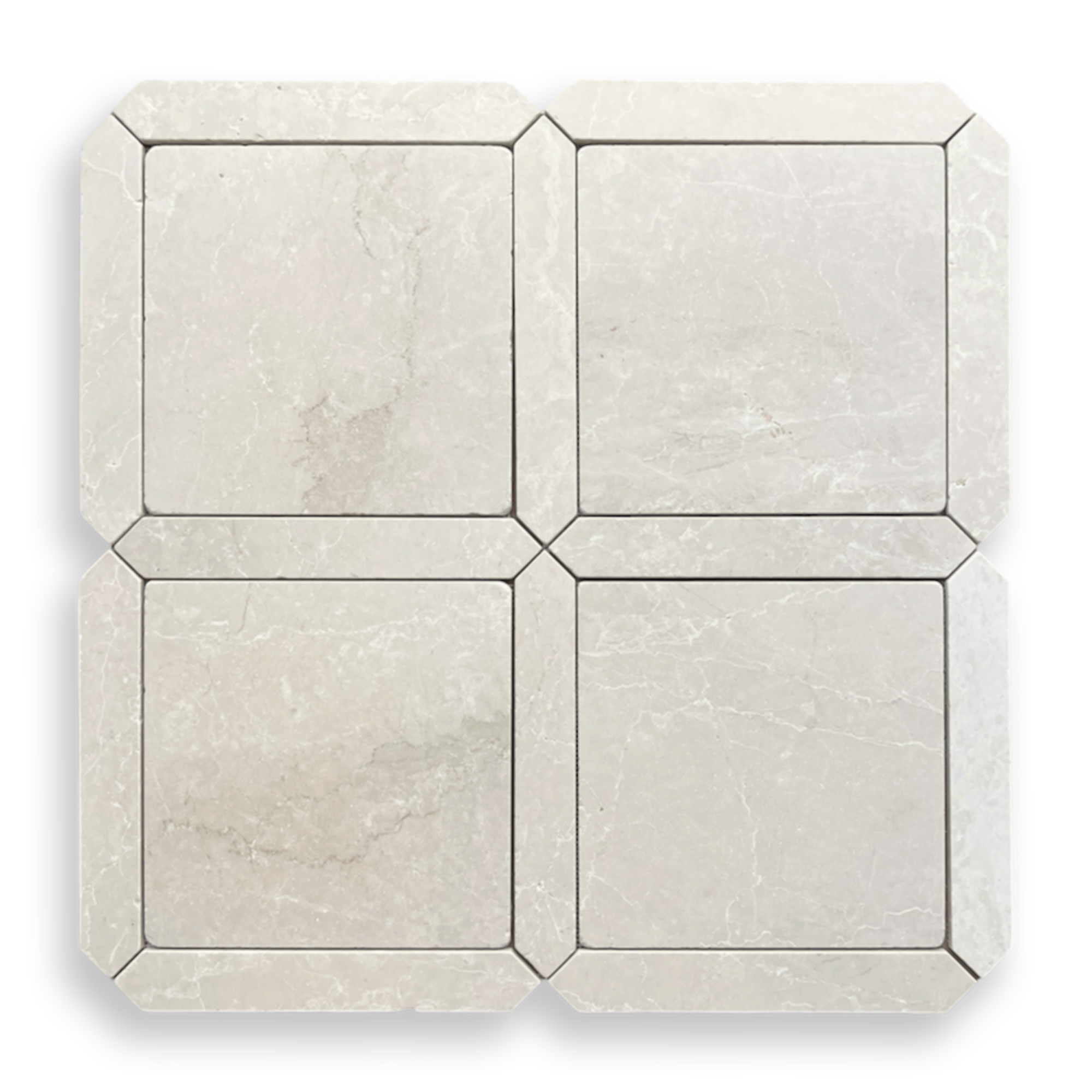 Grande Palazzo Botticino tumbled marble square and geometric mosaic tile