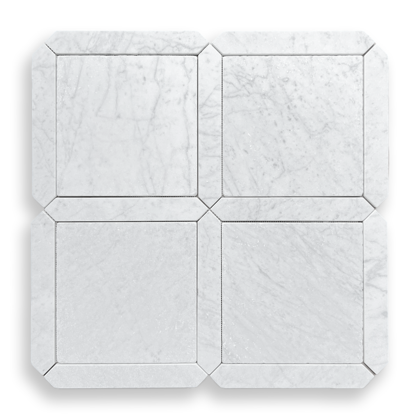 Grande Palazzo Carrara tumbled marble square and geometric mosaic tile