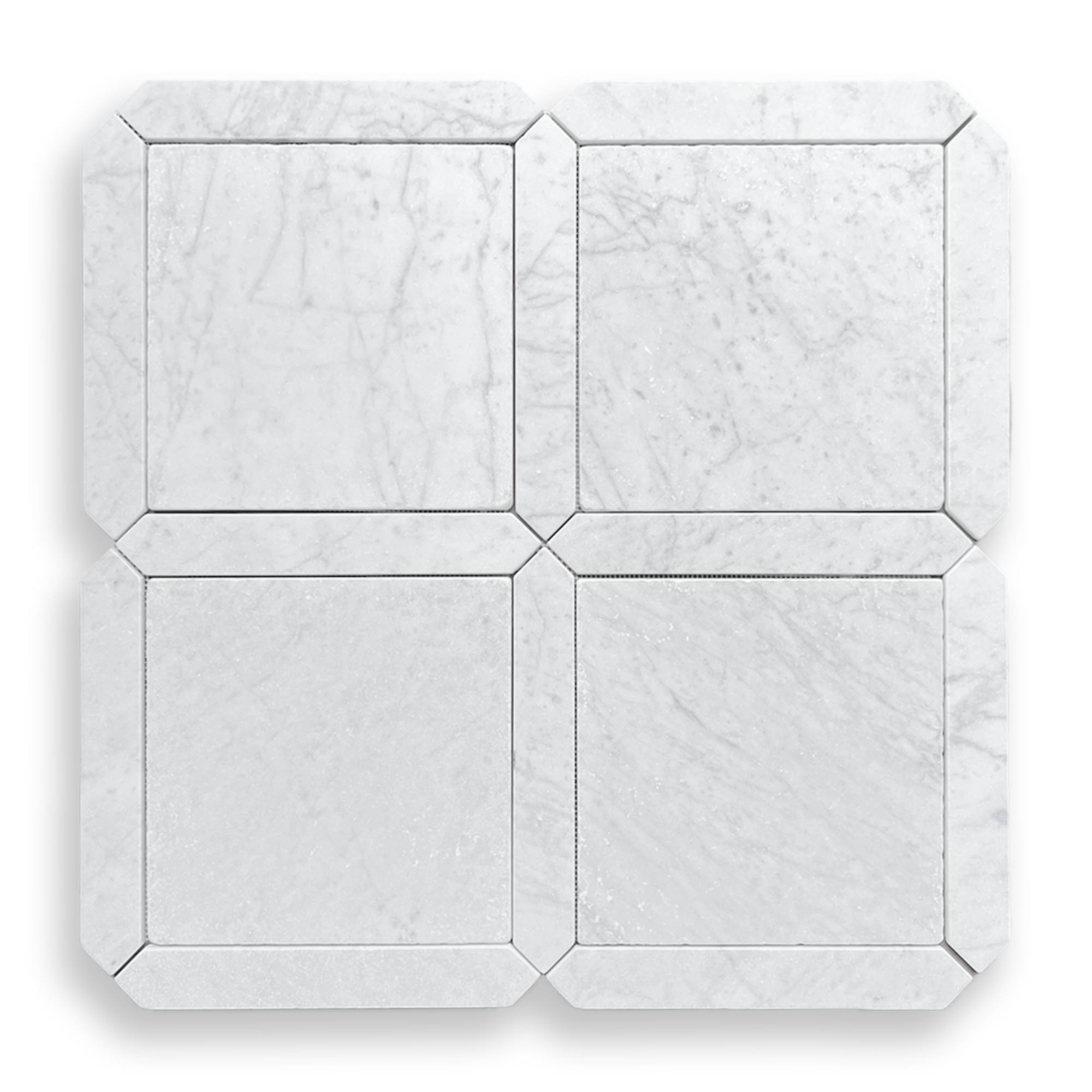 Grande Palazzo Carrara tumbled marble square and geometric mosaic tile
