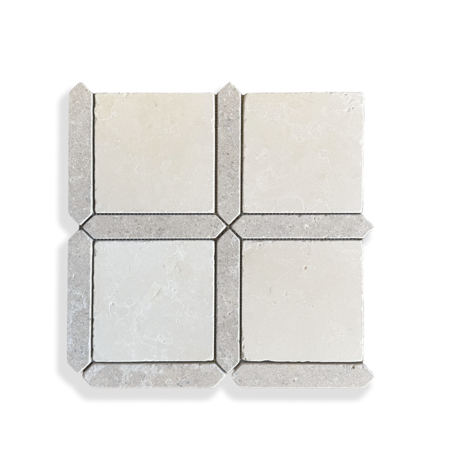 Palazzo Crema Serena and Calcare Naturale limestone mosaic edge detail