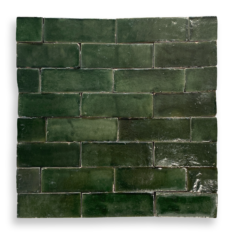 Medina Moroccan Bejmat Subway Tile in Kelp Green – fully tiled single-colour view