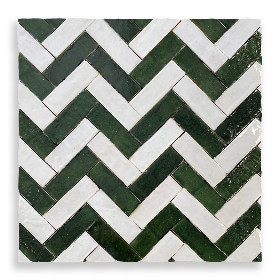 Medina Moroccan Bejmat Subway Tile in Kelp Green – tile and laying detail