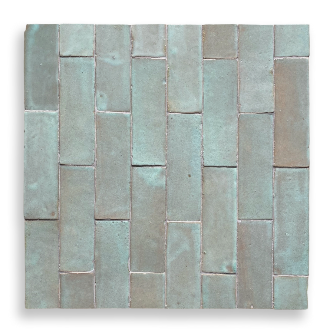 Medina Moroccan Bejmat Subway Tile in Sage Green – fully tiled single-colour view