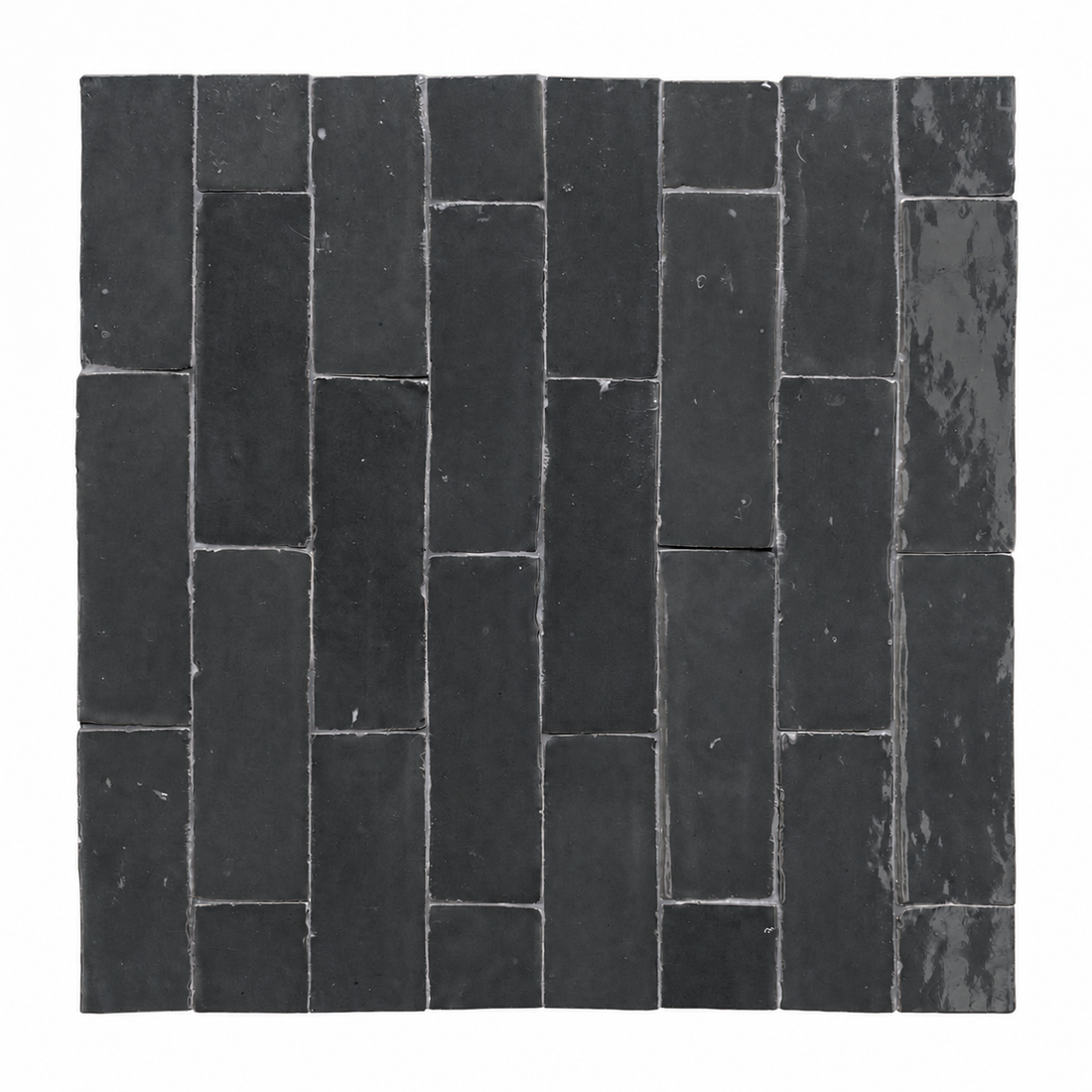Medina Moroccan Bejmat Subway Tile in Charcoal Grey – tiled layout illustration on white