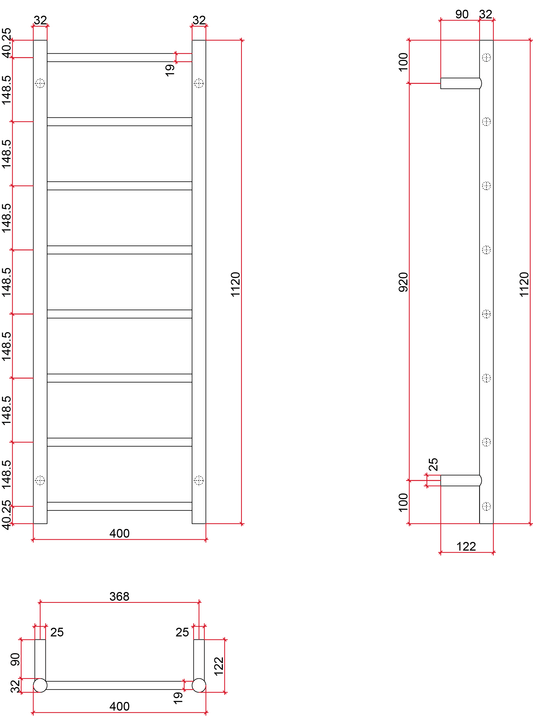 SR17M Straight Round Polished Stainless Ladder Heated Towel Rail