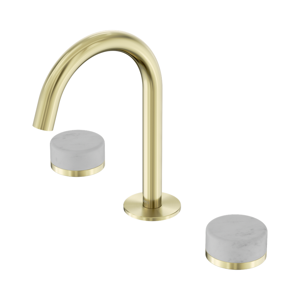 SERENITY BASIN SET ARC SPOUT WITH CARRARA HANDLE BRUSHED GOLD