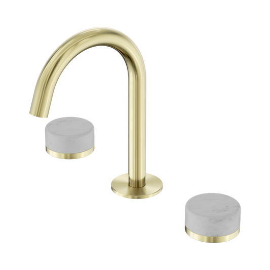 SERENITY BASIN SET ARC SPOUT WITH CARRARA HANDLE BRUSHED GOLD