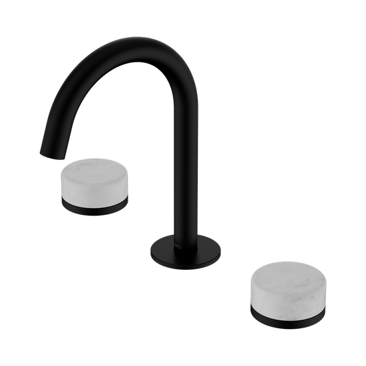 SERENITY BASIN SET ARC SPOUT WITH CARRARA HANDLE MATTE BLACK