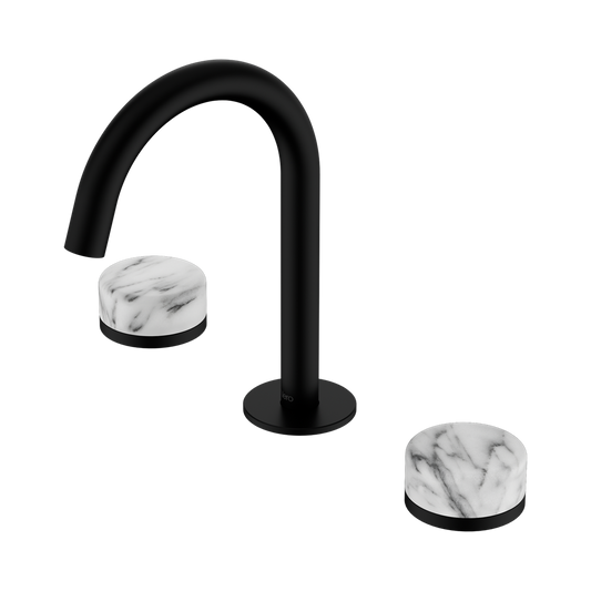 SERENITY BASIN SET ARC SPOUT WITH ARABESCATO CORCHIA HANDLE MATTE BLACK