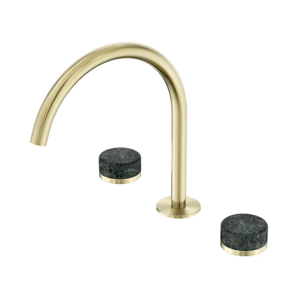 SERENITY BATH/KITCHEN SET ARC SPOUT WITH VERDE ALPI HANDLE BRUSHED GOLD
