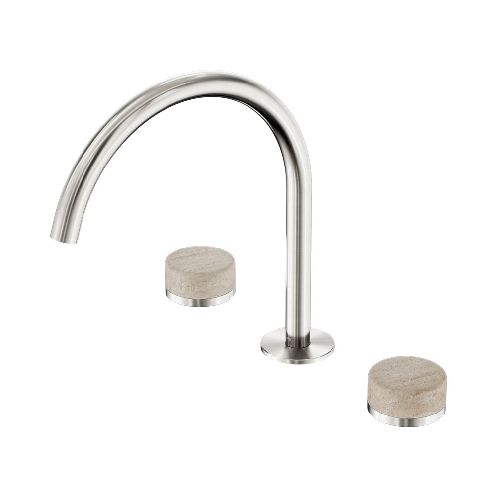 SERENITY BATH/KITCHEN SET ARC SPOUT WITH ROME TRAVERTINE HANDLE BRUSHED NICKEL