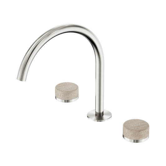 SERENITY BATH/KITCHEN SET ARC SPOUT WITH ROME TRAVERTINE HANDLE BRUSHED NICKEL