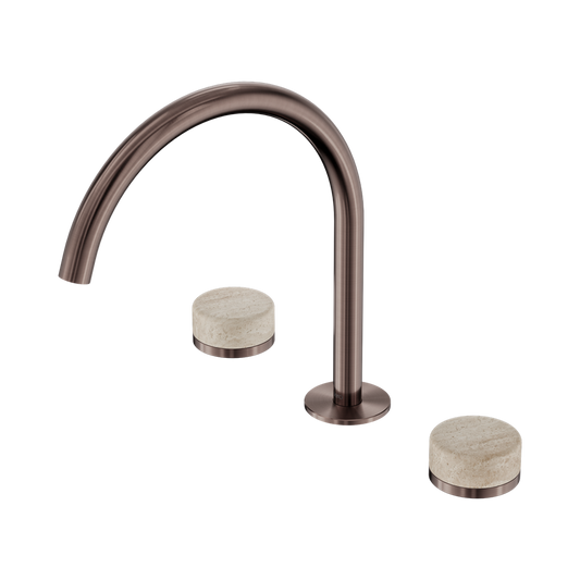 SERENITY BATH/KITCHEN SET ARC SPOUT WITH ROME TRAVERTINE HANDLE BRUSHED BRONZE