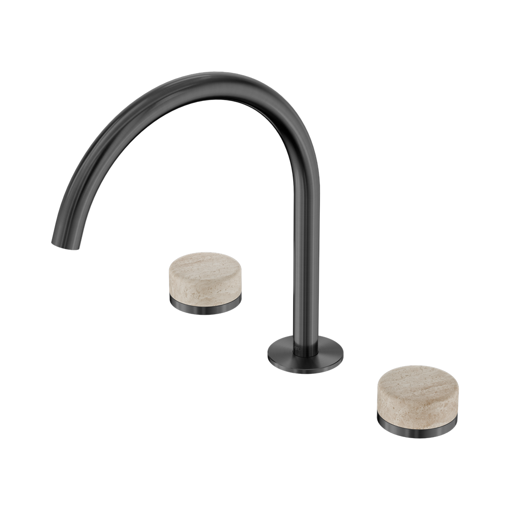 SERENITY BATH/KITCHEN SET ARC SPOUT WITH ROME TRAVERTINE HANDLE GUN METAL