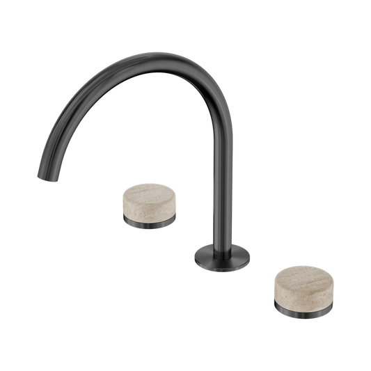 SERENITY BATH/KITCHEN SET ARC SPOUT WITH ROME TRAVERTINE HANDLE GUN METAL