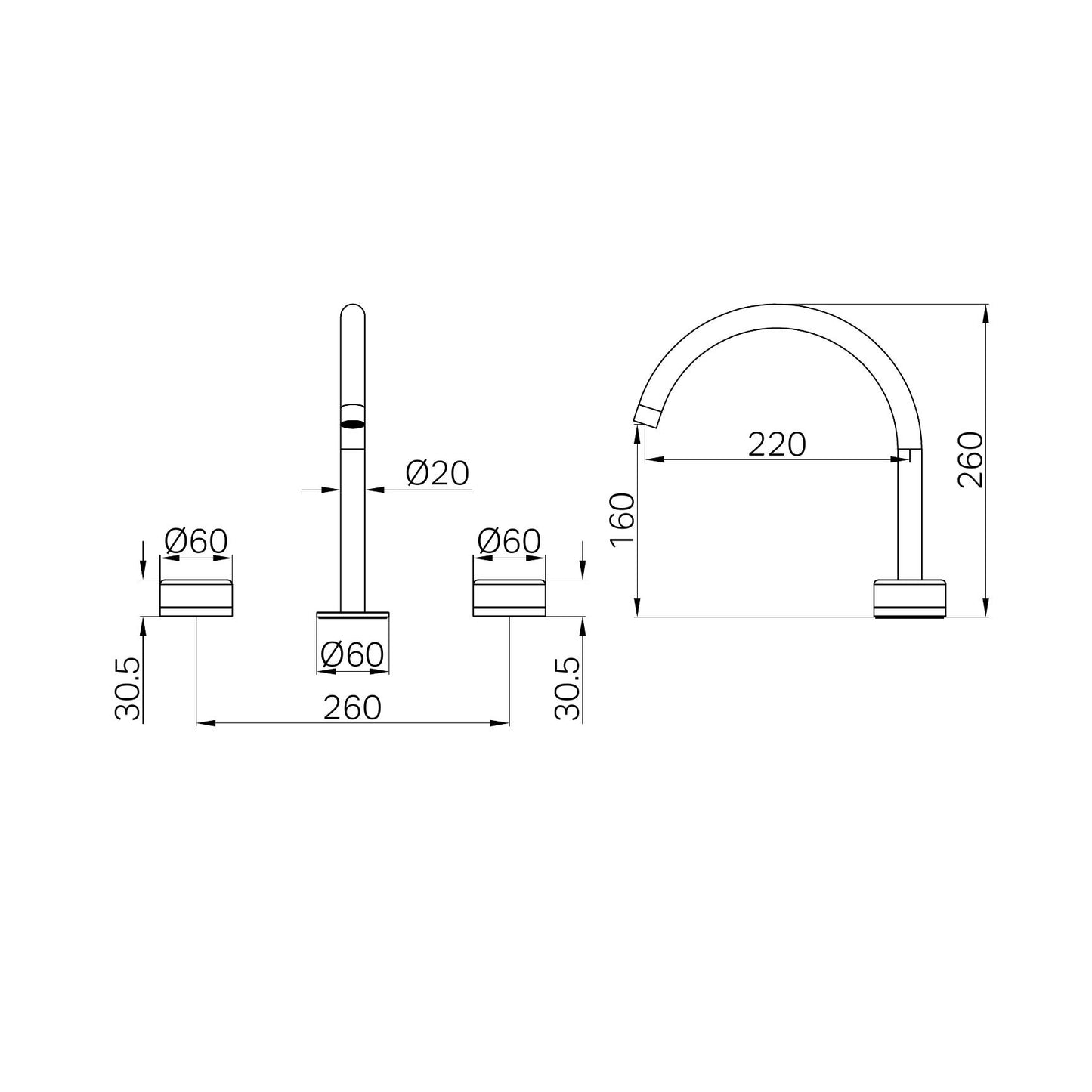 SERENITY BATH/KITCHEN SET ARC SPOUT WITH ARABESCATO CORCHIA HANDLE BRUSHED BRONZE