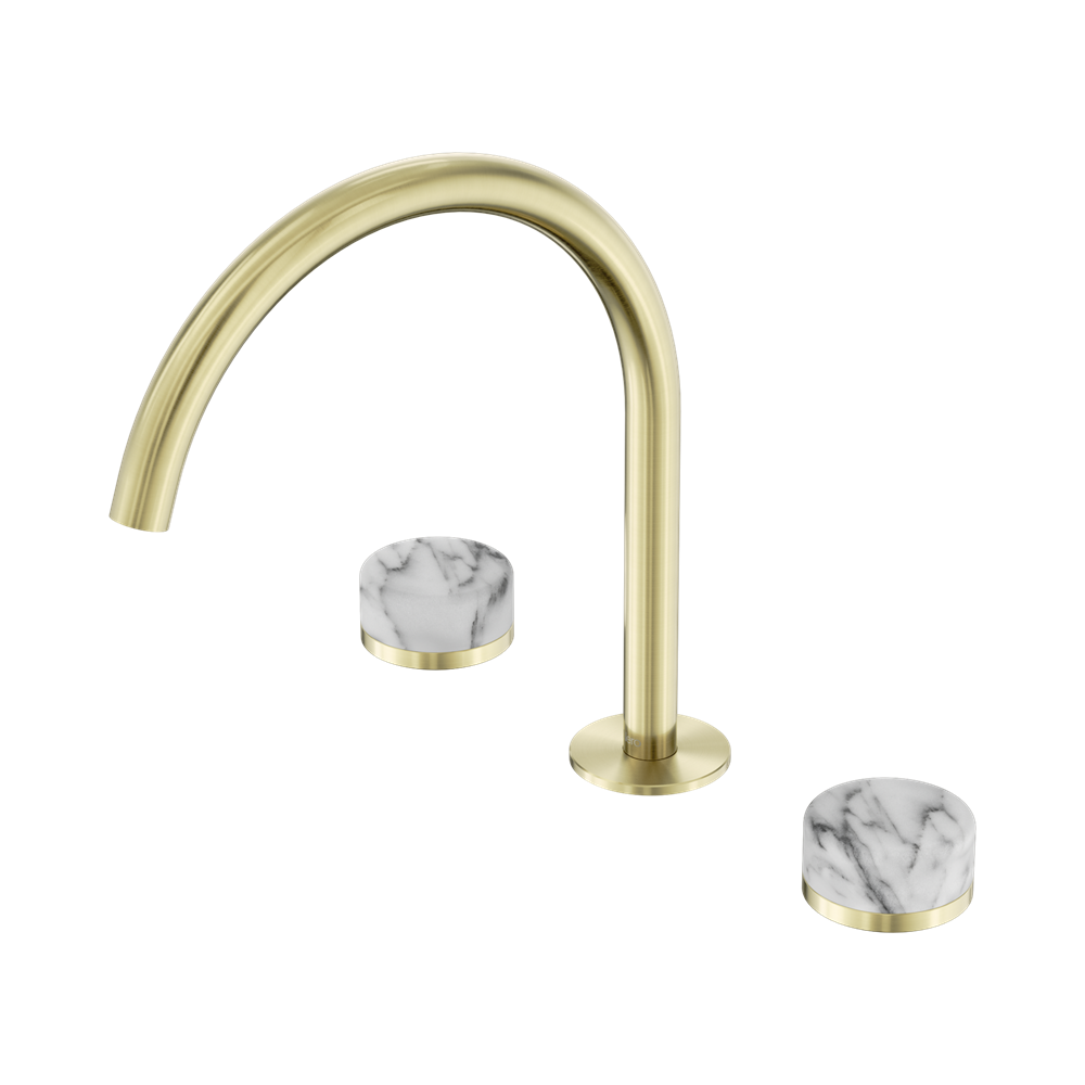 SERENITY BATH/KITCHEN SET ARC SPOUT WITH ARABESCATO CORCHIA HANDLE BRUSHED GOLD