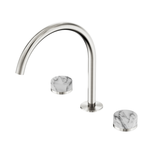SERENITY BATH/KITCHEN SET ARC SPOUT WITH ARABESCATO CORCHIA HANDLE BRUSHED NICKEL