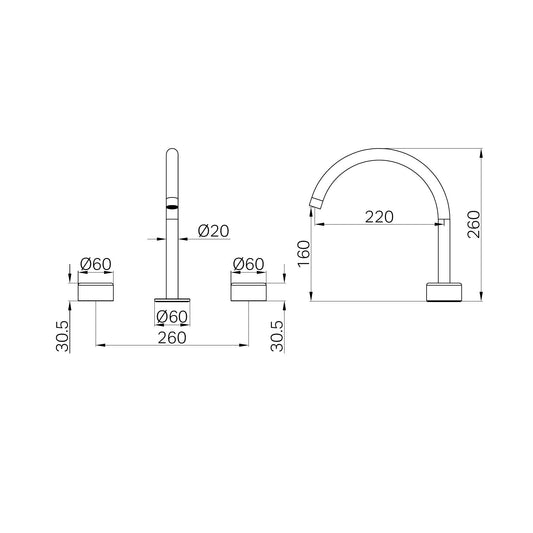 SERENITY BATH/KITCHEN SET ARC SPOUT WITH METAL HANDLE BRUSHED BRONZE