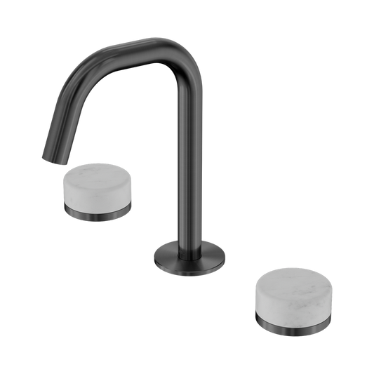 SERENITY BASIN SET EDGE SPOUT WITH CARRARA HANDLE GUN METAL