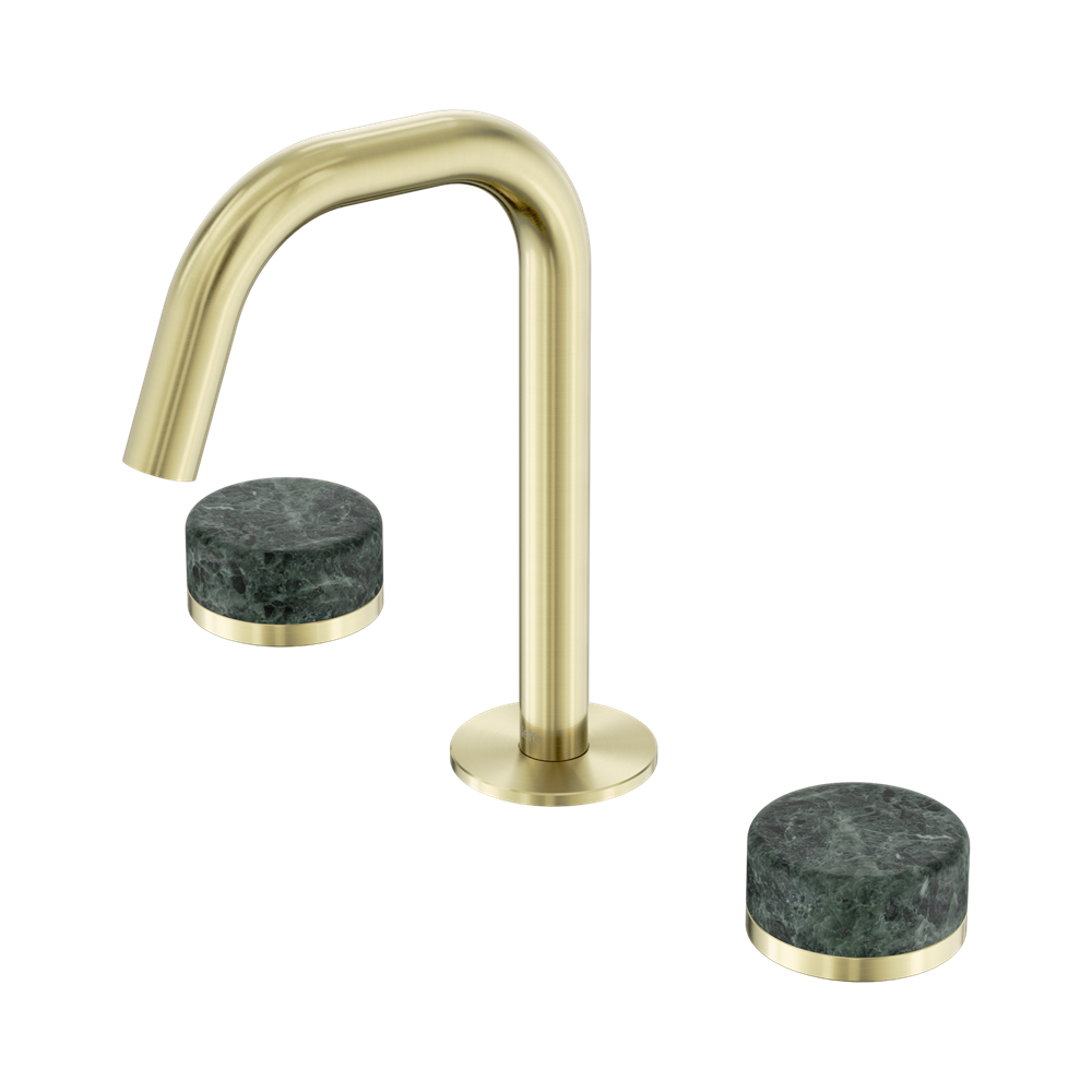 SERENITY BASIN SET EDGE SPOUT WITH VERDE ALPI HANDLE BRUSHED GOLD