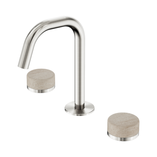 SERENITY BASIN SET EDGE SPOUT WITH ROME TRAVERTINE HANDLE BRUSHED NICKEL