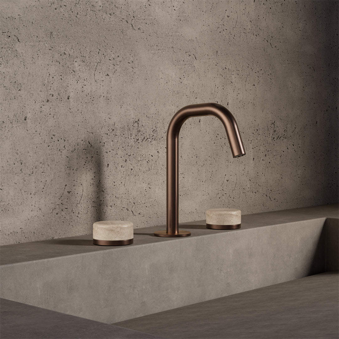 SERENITY BASIN SET EDGE SPOUT WITH ROME TRAVERTINE HANDLE BRUSHED BRONZE