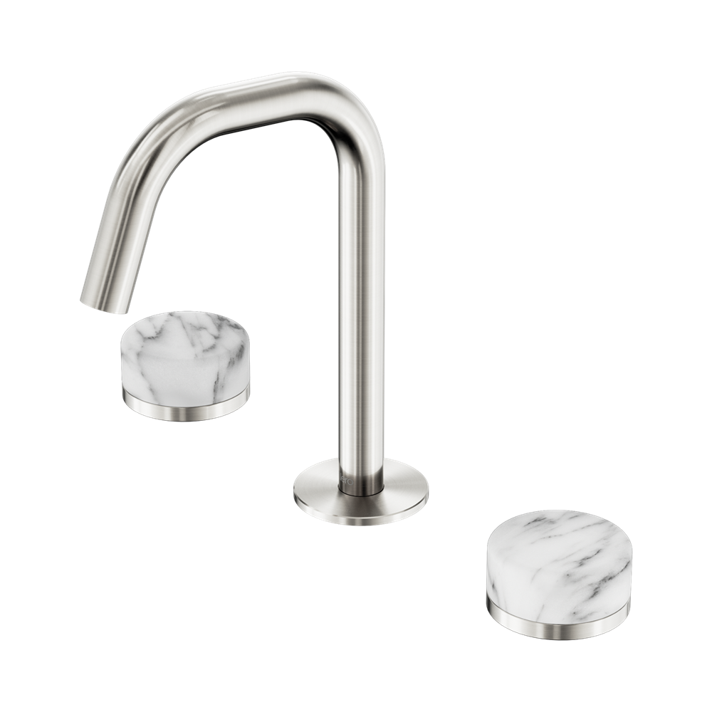 SERENITY BASIN SET EDGE SPOUT WITH ARABESCATO CORCHIA HANDLE BRUSHED NICKEL