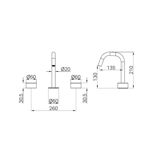SERENITY BASIN SET EDGE SPOUT WITH METAL HANDLE BRUSHED BRONZE