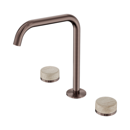 SERENITY BATH/KITCHEN SET EDGE SPOUT WITH ROME TRAVERTINE HANDLE BRUSHED BRONZE