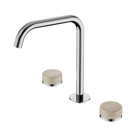 SERENITY BATH/KITCHEN SET EDGE SPOUT WITH ROME TRAVERTINE HANDLE CHROME
