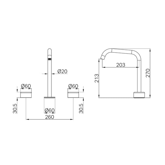 SERENITY BATH/KITCHEN SET EDGE SPOUT WITH METAL HANDLE GUN METAL
