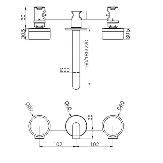 SERENITY WALL BASIN SET 160/185/220MM SPOUT WITH MARQUINA BRUSHED NICKEL