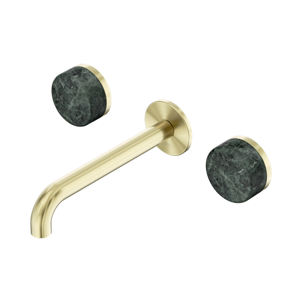 SERENITY WALL BASIN SET 160/185/220MM SPOUT WITH VERDE ALPI HANDLE BRUSHED GOLD