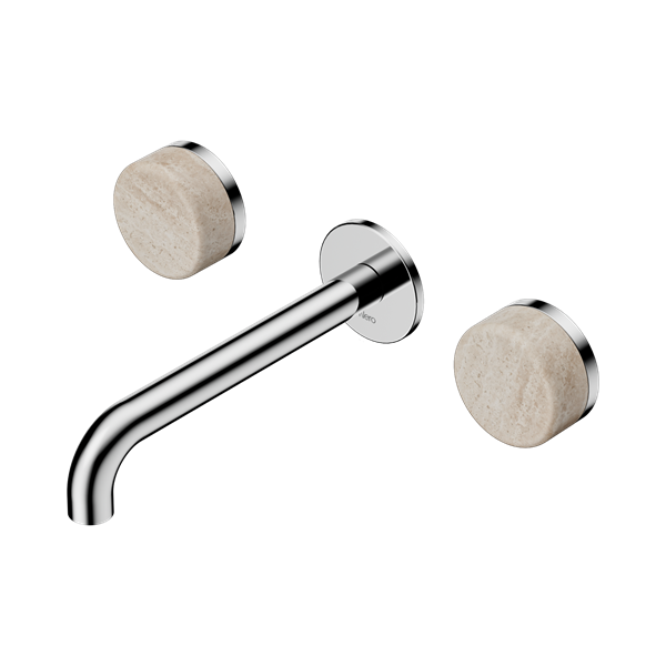 SERENITY WALL BASIN SET 160/185/220MM SPOUT WITH ROME TRAVERTINE HANDLE CHROME