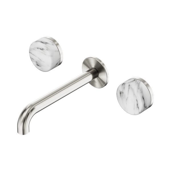 SERENITY WALL BASIN SET 160/185/220MM SPOUT WITH ARABESCATO CORCHIA HANDLE BRUSHED NICKEL