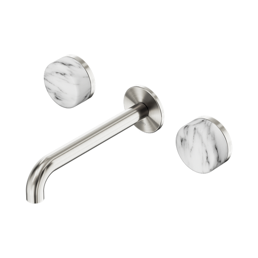 SERENITY WALL BASIN SET 160/185/220MM SPOUT WITH ARABESCATO CORCHIA HANDLE BRUSHED NICKEL