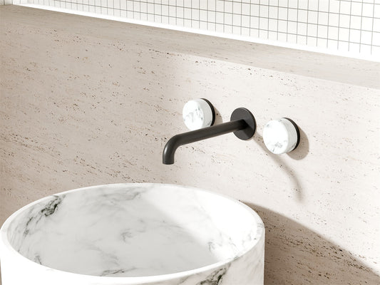 SERENITY WALL BASIN SET 160/185/220MM SPOUT WITH ARABESCATO CORCHIA HANDLE MATTE BLACK