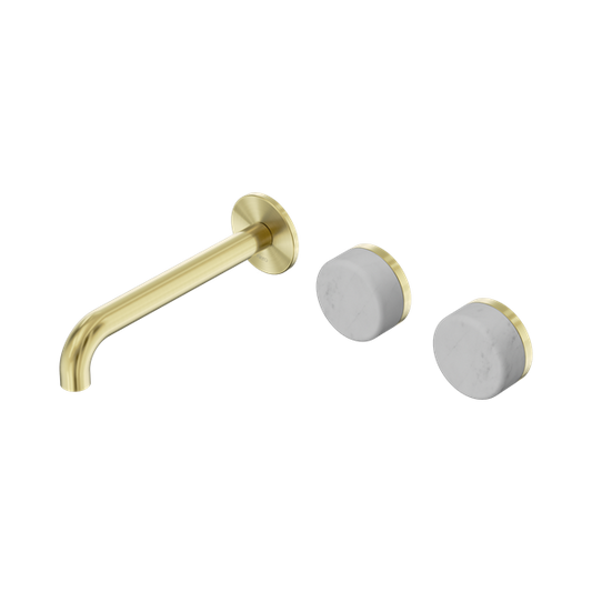 SERENITY WALL BASIN SET 160/185/220MM OFFSET SPOUT WITH CARRARA HANDLE BRUSHED GOLD