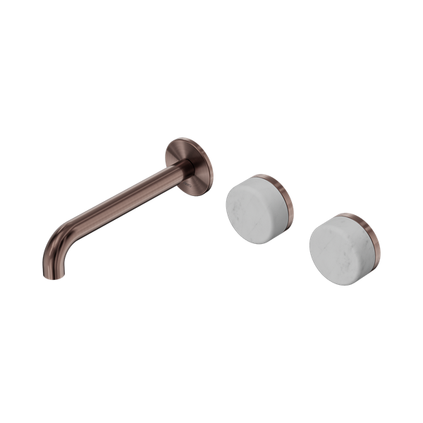 SERENITY WALL BASIN SET 160/185/220MM OFFSET SPOUT WITH CARRARA HANDLE BRUSHED BRONZE