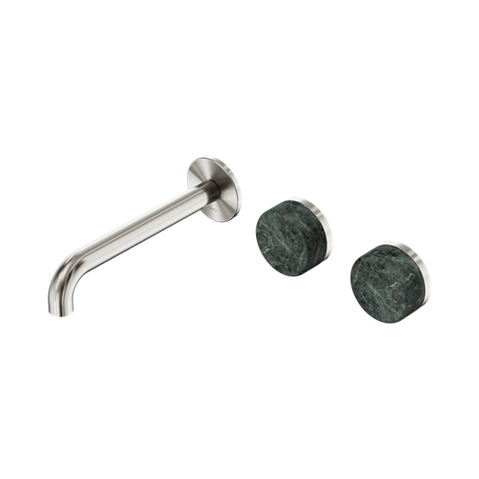 SERENITY WALL BASIN SET 160/185/220MM OFFSET SPOUT WITH VERDE ALPI HANDLE BRUSHED NICKEL