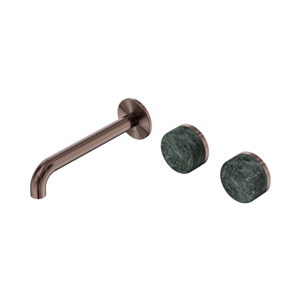 SERENITY WALL BASIN SET 160/185/220MM OFFSET SPOUT WITH VERDE ALPI HANDLE BRUSHED BRONZE