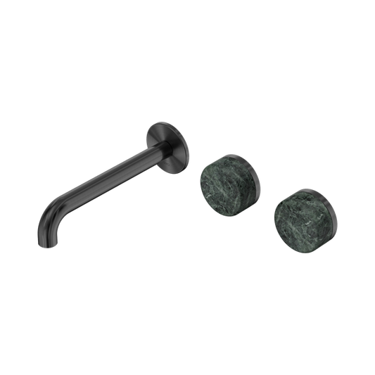 SERENITY WALL BASIN SET 160/185/220MM OFFSET SPOUT WITH VERDE ALPI HANDLE GUN METAL