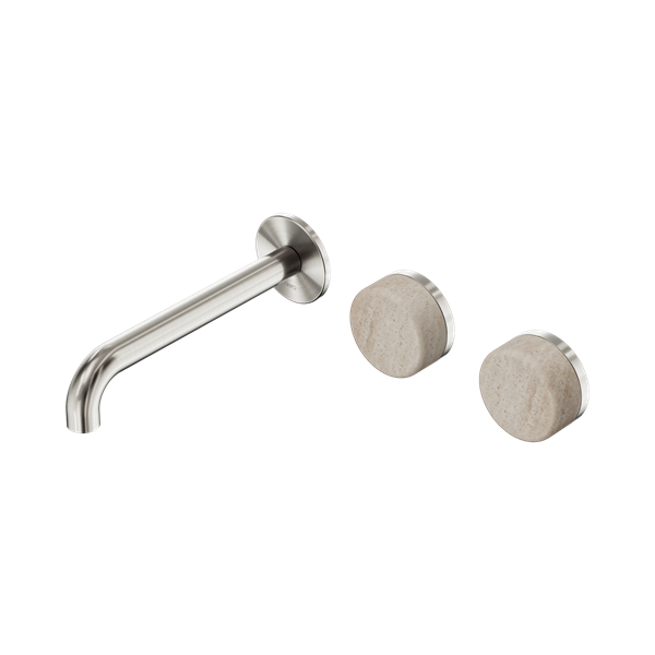 SERENITY WALL BASIN SET 160/185/220MM OFFSET SPOUT WITH ROME TRAVERTINE HANDLE BRUSHED NICKEL