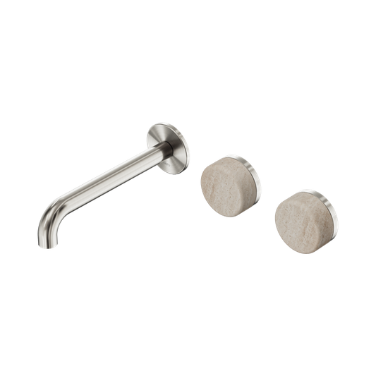 SERENITY WALL BASIN SET 160/185/220MM OFFSET SPOUT WITH ROME TRAVERTINE HANDLE BRUSHED NICKEL